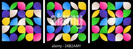 Imposta gli sfondi con motivi geometrici bauhaus. Modelli astratti quadrati con figure diverse per il post sui social media. Colori sfumati brillanti di tendenza Illustrazione Vettoriale