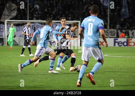 José Cañas #87 (PAOK). Partita FC PAOK vs MOL vidi FC 0-2 allo stadio Toumba di Salonicco, Grecia per la UEFA Europa League Group L. Videon ha segnato a 12' con Szabolcs Huszti e a 45' con Stopira. PAOK aveva il 74% di possesso con 12 colpi finali, 0 carte gialle contro Vidi con 5 colpi finali e 5 carte gialle. (Foto di Nicolas Economou/NurPhoto) Foto Stock