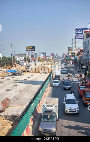 Lavori di costruzione stradale a Pattaya City Thailandia Foto Stock