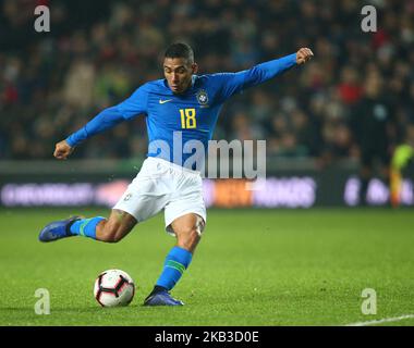 Allan del Brasile durante Chevrolet Brazil Global Tour International friendly tra Brasile e Camerun allo stadio Stadiummk, MK Dons Football Club a Milton Keynes, Inghilterra il 20 novembre 2018. (Foto di Action Foto Sport/NurPhoto) Foto Stock