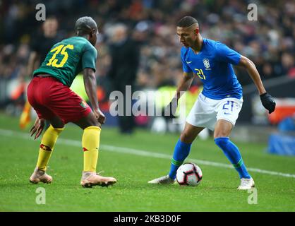 Richarlison del Brasile durante Chevrolet Brazil Global Tour International friendly tra Brasile e Camerun allo stadio Stadiummk, MK Dons Football Club a Milton Keynes, Inghilterra il 20 novembre 2018. (Foto di Action Foto Sport/NurPhoto) Foto Stock