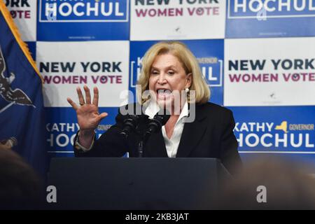 New York, New York, il 3 novembre 2022. Il Congresso Carolyn Maloney parla a un evento con il Vice Presidente Kamala Harris e il Governatore Kathy Hochul al Barnard College di New York, NY, il 3 novembre 2022. (Foto di Anthony Behar/Pool/ABACAPRESS.COM) Foto Stock