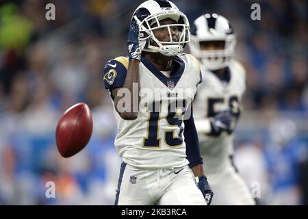 JoJo Natson (19), il ricevitore di Los Angeles Rams, è stato visto durante la prima metà di una partita di football NFL contro i Detroit Lions a Detroit, Michigan USA, domenica 2 dicembre 2018. (Foto di Jorge Lemus/NurPhoto) Foto Stock