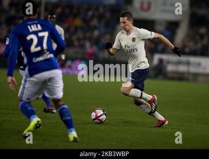 Draxler Julian, durante la partita di calcio francese del L1 tra Strasburgo (RCSA) e PSG lo stadio Meinau a Strasburgo, Francia orientale, 2018 (Foto di Elyxandro Cegarra/NurPhoto) Foto Stock