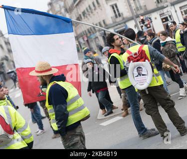 I giubbotti gialli di nuovo a Nantes, in Francia, il 29 dicembre 2018 per la legge 7 della loro mobilitazione. Circa 2000 giubbotti gialli dimostrati nel centro della città di Nantes per il settimo sabato consecutivo dal novembre 17. Sono scoppiate tensioni tra i manifestanti e la polizia. (Foto di Estelle Ruiz/NurPhoto) Foto Stock