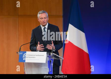 Il ministro francese dell'Economia Bruno le Maire ha tenuto un discorso nel corso di un simposio dal titolo "la crescita e l'ecologizzazione dell'economia" presso il ministro dell'Economia, delle finanze e dell'industria il 8 gennaio 2019 a Parigi. (Foto di Michel Stoupak/NurPhoto) Foto Stock