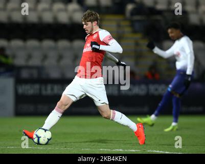 Zak Swanson of Arsenal durante la partita della fa Youth Fourth Round tra Arsenal e Tottenham Hotspur al Meadow Park Stadium il 17 gennaio 2019 a Borehamwood, Regno Unito. (Foto di Action Foto Sport/NurPhoto) Foto Stock