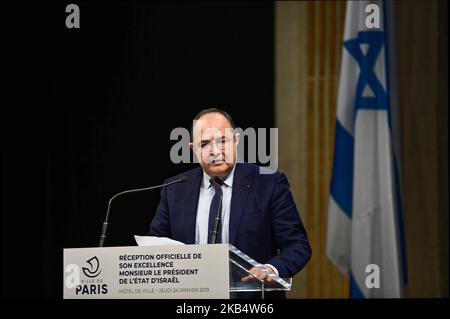 Ariel Goldmann (Presidente del Fondo sociale Ebraico) parla durante la visita di Reuven Rivlin (Presidente israeliano) al Municipio di Parigi con Anne Hidalgo (Sindaco di Parigi) - 24 gennaio 2019 , Parigi (Foto di Daniel Pier/NurPhoto) Foto Stock