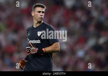 Unai Simon of Athletic durante la partita Liga tra Athletic Club e Real Sociedad allo stadio di San Mames il 30 agosto 2019 a Bilbao, Spagna. (Foto di Jose Breton/Pics Action/NurPhoto) Foto Stock