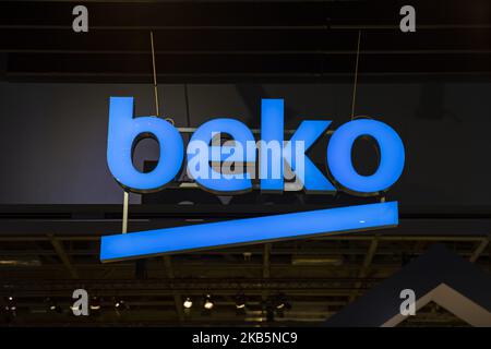 Logo BEKO durante la fiera internazionale dell'elettronica e dell'innovazione IFA di Berlino, il 10 settembre 2019. (Foto di Emmanuele Contini/NurPhoto) Foto Stock