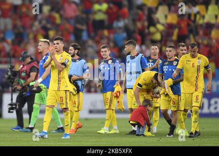 Ianis Hagi di Romania reagisce dopo la partita durante la partita di calcio di qualificazione UEFA EURO 2020 gruppo F Romania vs Spagna all'Arena Nationala il 05 settembre 2019 a Bucarest, Romania. (Foto di Alex Nicodim/NurPhoto) Foto Stock