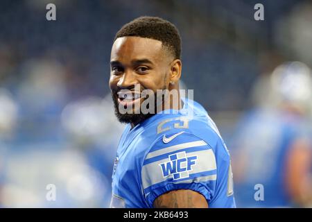 Darius Slay (23), il caposaldo dei Detroit Lions, guarda durante i warm up prima della prima metà di una partita di football NFL contro i Los Angeles Chargers a Detroit, Michigan USA, domenica 15 settembre 2019. (Foto di Amy Lemus/NurPhoto) Foto Stock