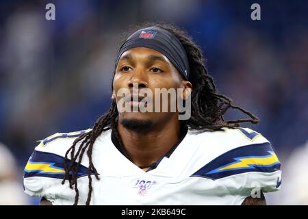 Los Angeles Chargers difensive back Rayshawn Jenkins (23) partecipa al campo durante i warm up prima della prima metà di una partita di football contro i Detroit Lions a Detroit, Michigan USA, domenica 15 settembre 2019. (Foto di Amy Lemus/NurPhoto) Foto Stock