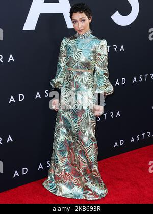 HOLLYWOOD, LOS ANGELES, CALIFORNIA, USA - 18 SETTEMBRE: L'attrice Ruth neGa indossando un vestito e anelli Gucci di Gucci e David Webb arriva alla Los Angeles Premiere del 20th° secolo 'ad Astra' di Fox tenutasi all'ARCLIGHT Cinemas Hollywood Cinerama Dome il 18 agosto 2019 a Hollywood, Los Angeles, California, Stati Uniti. (Foto di Xavier Collin/Image Press Agency/NurPhoto) Foto Stock