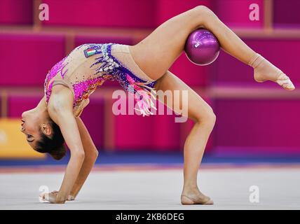 Alexandra Agiurgiupulese in Italia durante i Campionati Mondiali di Ginnastica ritmica del 37th alla National Gymnastics Arena di Baku, Azerbaigian, il 20 settembre 2019. (Foto di Ulrik Pedersen/NurPhoto) Foto Stock