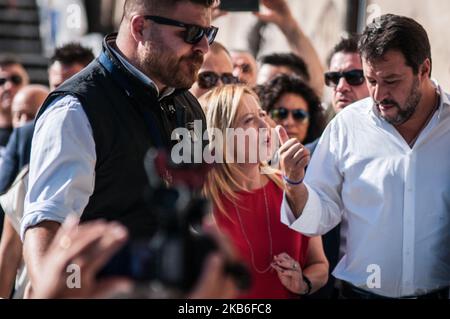 Il leader Fratelli dItalia Giorgia Meloni e il leader del partito politico Lega Nord Matteo Salvini partecipano ad Atreju 2019 . . attivo. 20 settembre 2019 a Roma. (Foto di Andrea Ronchini/NurPhoto) Foto Stock