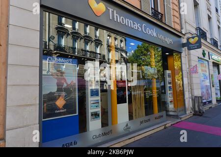 Un negozio di Thomas Cook a Parigi, in Francia, il 23 settembre 2019. L'agenzia Thomas Cook di Parigi chiude le sue porte dopo l'annuncio del fallimento. (Foto di Daniel Pier/NurPhoto) Foto Stock