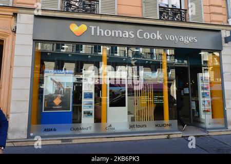 Un negozio di Thomas Cook a Parigi, in Francia, il 23 settembre 2019. L'agenzia Thomas Cook di Parigi chiude le sue porte dopo l'annuncio del fallimento. (Foto di Daniel Pier/NurPhoto) Foto Stock