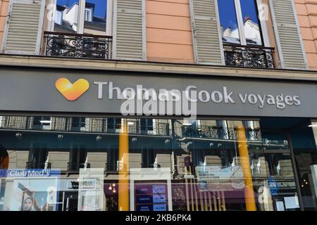 Un negozio di Thomas Cook a Parigi, in Francia, il 23 settembre 2019. L'agenzia Thomas Cook di Parigi chiude le sue porte dopo l'annuncio del fallimento. (Foto di Daniel Pier/NurPhoto) Foto Stock