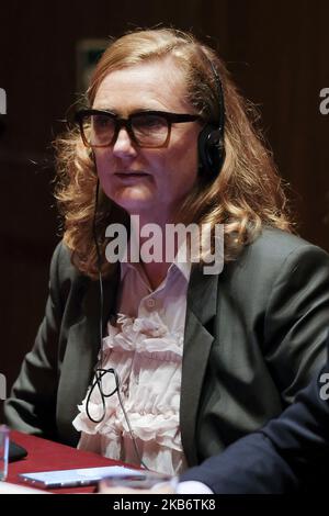 Francesca Thyssen Bornemisza durante la presentazione della mostra più che umana al Museo Nazionale Thyssen-Bornemisza di Madrid, il 24 settembre 2019 Spagna. (Foto di Oscar Gonzalez/NurPhoto) Foto Stock