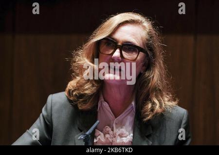 Francesca Thyssen Bornemisza durante la presentazione della mostra più che umana al Museo Nazionale Thyssen-Bornemisza di Madrid, il 24 settembre 2019 Spagna. (Foto di Oscar Gonzalez/NurPhoto) Foto Stock