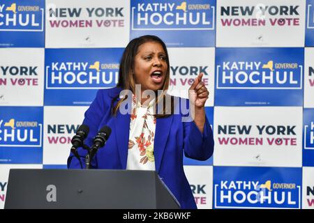 New York, Stati Uniti. 03rd Nov 2022. Letitia James, Procuratore Generale di New York, interviene in occasione di un evento con il Vice Presidente Kamala Harris e il Governatore Kathy Hochul al Barnard College di New York il 3 novembre 2022. Foto di Anthony Behar/UPI Credit: UPI/Alamy Live News Foto Stock