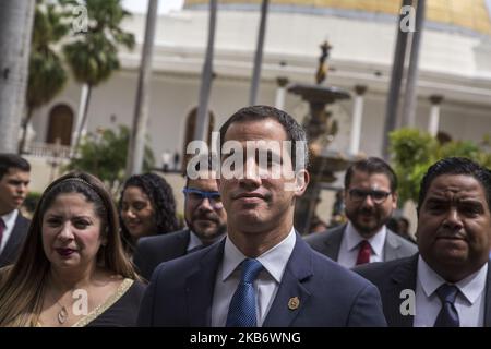 L'opposizione venezuelana il presidente dell'Assemblea Nazionale d'azione Juan Guaido arriva per una sessione all'Assemblea Nazionale di Caracas il 24 settembre 2019. (Foto di Rafael Briceno Sierralta/NurPhoto) Foto Stock