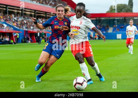 Mariona Caldentey and Eniola Aluko during the match between FC Barcelona and Juventus, corresponding to the second leg of the 1/16 final of the UEFA Womens Champiions League, played at the Johan Cruyff Stadium, on 25th September 2019, in Barcelona, Spain. Photo: Xavier Ballart/Urbanandsport /NurPhoto Stock Photo