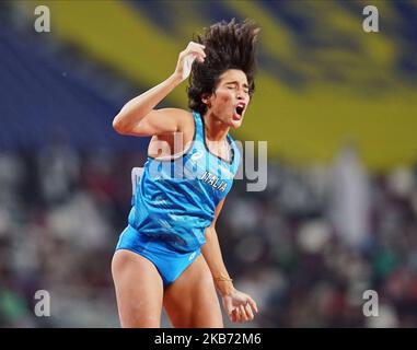 Roberta Bruni in pole per le donne durante i Campionati Mondiali di Atletica IAAF 17th allo Stadio Khalifa di Doha, in Qatar, il 27 settembre 2019. (Foto di Ulrik Pedersen/NurPhoto) Foto Stock