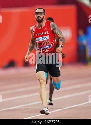 Ramil Goliyev della Turchia gareggia nei 200 metri per gli uomini durante i Campionati Mondiali di Atletica IAAF 17th allo Stadio Khalifa di Doha, in Qatar, il 29 settembre 2019. (Foto di Ulrik Pedersen/NurPhoto) Foto Stock