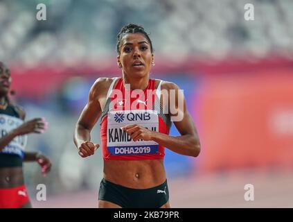 Mujinga Kambundji della Svizzera gareggia nei 200 metri per le donne durante i Campionati Mondiali di Atletica IAAF 17th allo Stadio Khalifa di Doha, in Qatar, il 30 settembre 2019. (Foto di Ulrik Pedersen/NurPhoto) Foto Stock