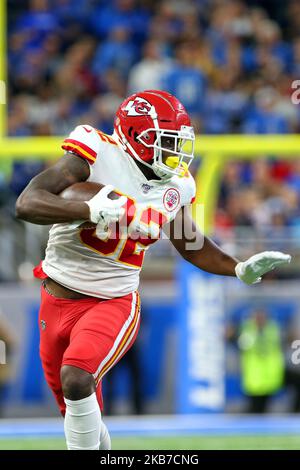 Kansas City Chiefs Tight End Deon Yelder (82) porta la palla durante la prima metà di una partita di football NFL contro i Detroit Lions a Detroit, Michigan USA, domenica 29 settembre 2019. (Foto di Amy Lemus/NurPhoto) Foto Stock