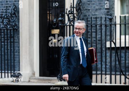 Il Cancelliere del Ducato di Lancaster Michael Gove arriva a Downing Street nel centro di Londra il 02 ottobre 2019 a Londra, Inghilterra. (Foto di Wiktor Szymanowicz/NurPhoto) Foto Stock