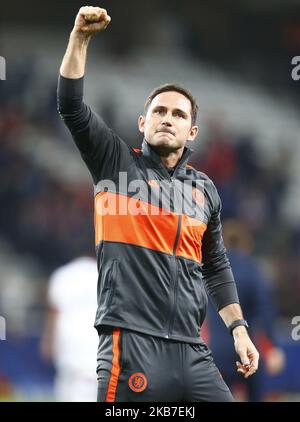 Frank Lampard, manager del Chelsea, festeggia la vittoria dopo il campionato UAFA Champion League Group H tra Lillie OSC e Chelsea allo Stade Pierre-Mauroy Stadium di Lillie, Francia, il 02 ottobre 2019 (Photo by Action Foto Sport/NurPhoto) Foto Stock