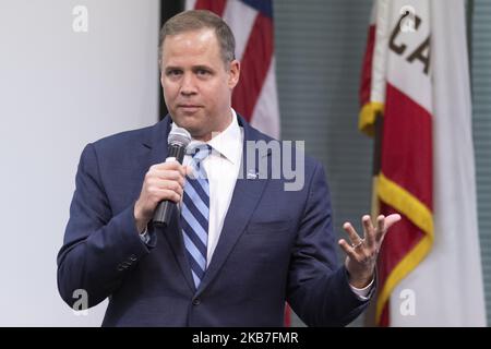 Jim Bridenstine, amministratore della National Aeronautics and Space Administration (NASA), sta facendo un discorso durante il Women's Equality Day Panel presso il NASA Ames Research Center di Mountain View, California, il 26 agosto 2019. (Foto di Yichuan Cao/NurPhoto) (Foto di Yichuan Cao/NurPhoto) Foto Stock