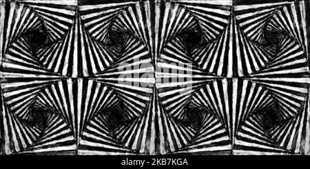 Senza cuciture dipinte Optical Illusion Stripes nero e bianco pittura acrilica artistica texture sfondo. ma disegnati a mano in bianco e nero con grunge creativo Foto Stock