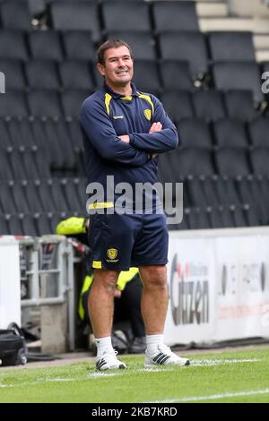 Nigel Clough, manager di Burton Albion, durante la seconda metà della partita della Sky Bet League 1 tra MK Dons e Burton Albion, allo stadio MK di Milton Keynes sabato 5th ottobre 2019. (Foto di John Cripps/MI News/NurPhoto) Foto Stock