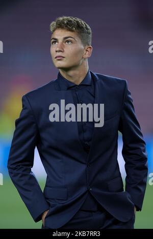 Sebastiano Esposito of Inter of Milan looks on during the UEFA Champions League group F match between FC Barcelona and Inter at Camp Nou on October 2, 2019 in Barcelona, Spain. (Photo by Jose Breton/Pics Action/NurPhoto) Stock Photo