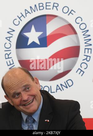 Tom Reed, avvocato e politico americano che funge da rappresentante degli Stati Uniti per il 23rd° distretto congressuale di New York e un repubblicano, visto il secondo giorno del forum economico del Congresso 590, nell'Arena Exhibition and Congress Centre del G2A a Jasionka, vicino a Rzeszow. Congress 590, un evento di due giorni serve come forum per lo scambio di idee su affari, scienza, politica e legislazione per promuovere meglio la crescita economica della Polonia. Martedì 8 ottobre 2019 a Jasionka, Rzeszow, Polonia. (Foto di Artur Widak/NurPhoto) Foto Stock