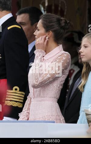 Regina Letizia di Spagna partecipa alla Parata militare della Giornata Nazionale il 12 ottobre 2019 a Madrid, Spagna (Foto di Oscar Gonzalez/NurPhoto) Foto Stock