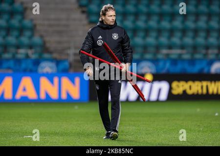 TALLINN, ESTONIA - 12 OTTOBRE: Assistente tecnico tedesco Marcus Sorg durante una sessione di allenamento in Germania in vista della partita di qualificazione UEFA euro 2020 tra Estonia e Germania il 12 ottobre 2019 presso Una le Coq Arena di Tallinn, Estonia. (Foto di Mike Kireev/NurPhoto) Foto Stock