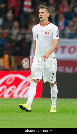 Arkadiusz Milik (POL) durante la partita DI QUALIFICAZIONE DELL'EURO tra Polonia e FYR Macedonia allo Stadion Narodowy il 13 ottobre 2019 a Varsavia Polonia. (Foto di Foto Olimpik/NurPhoto) Foto Stock