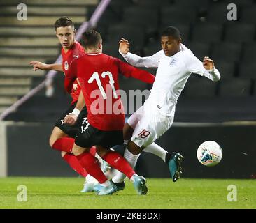 Rhian Brewster of England U21s durante la UEFA under 21 Qualificatori di campionato tra Inghilterra under 21 e Austria under 21 allo Stadio MK di Milton Keynes, Inghilterra il 15 ottobre 2019 (Photo by Action Foto Sport/NurPhoto) Foto Stock