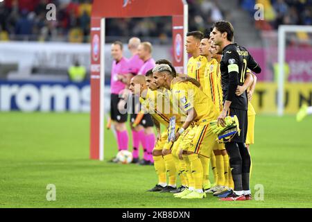 La squadra della Romania durante la partita di qualificazione UEFA euro 2020 tra Romania e Norvegia all'Arena Nationala il 15 ottobre 2019 a Bucarest, Romania. (Foto di Alex Nicodim/NurPhoto) Foto Stock