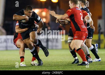 Rodney Ah you of Newcastle Falcons si accende durante la partita del Greene King IPA Championship tra Newcastle Falcons e Hartpury College a Kingston Park, Newcastle venerdì 18th ottobre 2019. (Foto di Chris Lishman/MI News/NurPhoto) Foto Stock