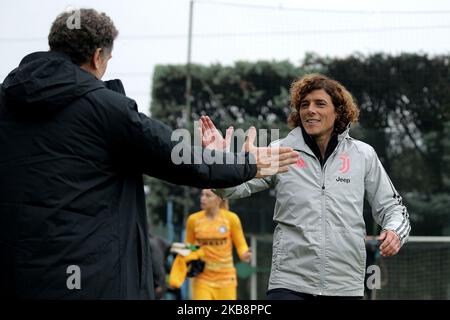 Rita Guarino allenatore capo della Juventus e Attilio Sorbi allenatore capo del FC Internazionale durante la Women Series Una partita tra FC Internazionale e Juventus il 20 ottobre 2019 a Solbiate Arno, Italia. (Foto di Giuseppe Cottini/NurPhoto) Foto Stock