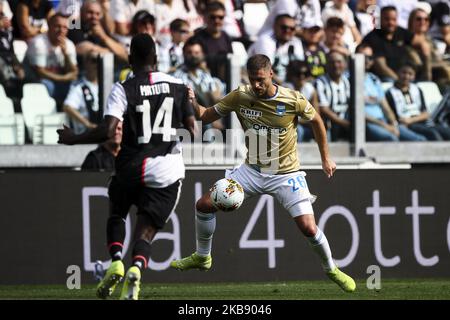 Il difensore della SPAL Jacopo Sala (26) in azione durante la Serie A partita di calcio n.6 JUVENTUS - SPAL il 28 settembre 2019 allo Stadio Allianz di Torino, Piemonte, Italia. Risultato finale: Juventus-Spal 2-0. (Foto di Matteo Bottanelli/NurPhoto) Foto Stock