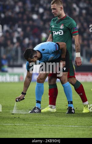 Arbitro Tasos Siropolous durante la partita di calcio a gironi della UEFA Champions League n.3 JUVENTUS - LOKOMOTIV MOSKVA il 22 ottobre 2019 allo Stadio Allianz di Torino, Piemonte, Italia. Risultato finale: Juventus - Lokomotiv Moskva 2-1. (Foto di Matteo Bottanelli/NurPhoto) Foto Stock