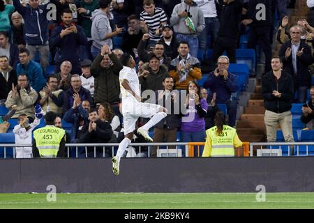 Rodrygo Goes del Real Madrid festeggia il gol durante la partita della Liga tra il Real Madrid e il CD Leganes allo stadio Santiago Bernabeu di Madrid, Spagna. Ottobre 30, 2019. (Foto di A. Ware/NurPhoto) Foto Stock