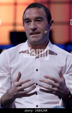 Calibra (Facebook) Vice Presidente del prodotto Kevin Weil interviene durante la conferenza annuale sulla tecnologia del Web Summit che si terrà a Lisbona, in Portogallo, il 5 novembre 2019. (Foto di Pedro FiÃºza/NurPhoto) Foto Stock